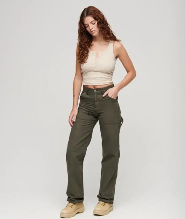 Superdry Women's Wide Carpenter Pants Khaki / Dark Khaki - 