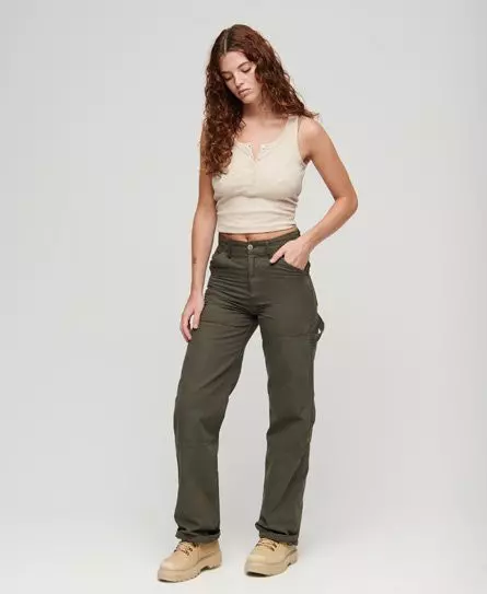 Superdry Women's Wide Carpenter Pants Khaki / Dark Khaki - 