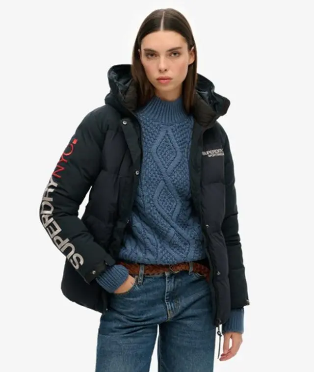Superdry Women's Hooded City Padded Wind Parka Jacket Navy / Eclipse Navy - 
