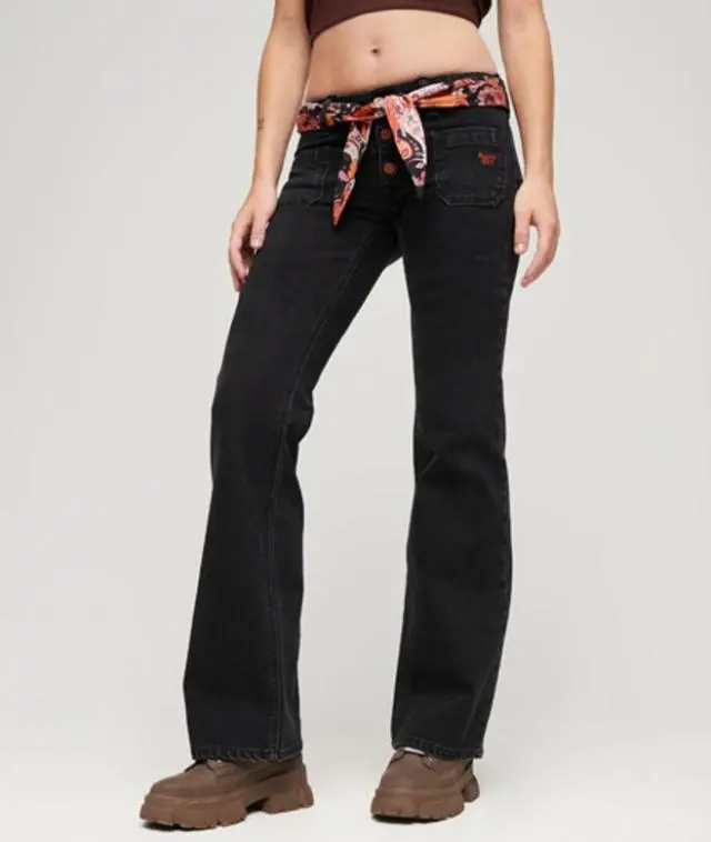 Superdry & Co Women's Organic Cotton Vintage Low Rise Slim Flare Jeans Black / Wolcott Black Stone - 