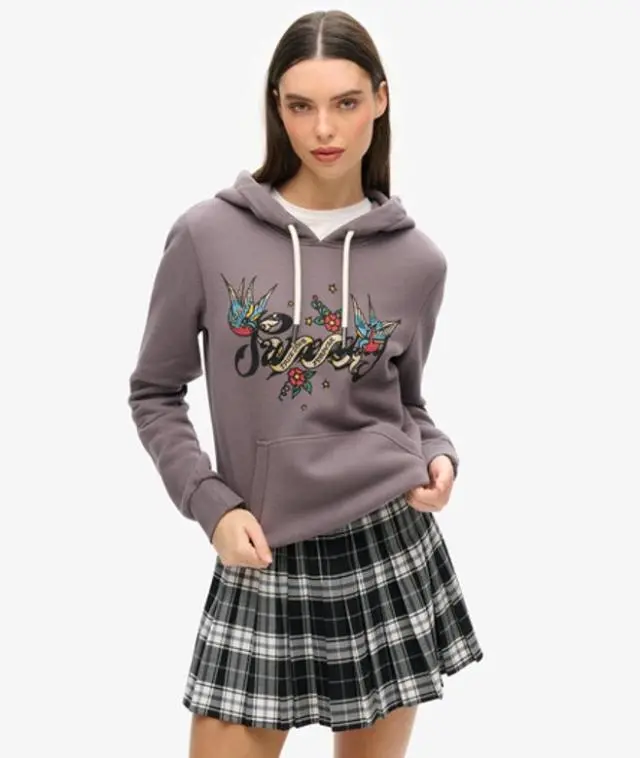 Superdry & Co Women's Tattoo Script Graphic Hoodie Grey / Rock Grey - 