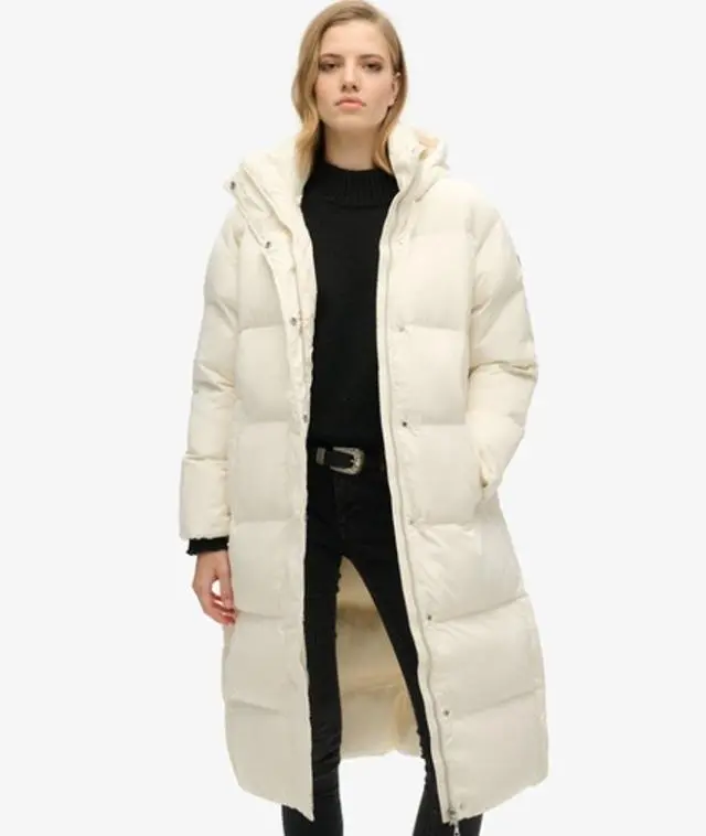 Superdry Women's Hooded Longline Puffer Coat White / Off White - 