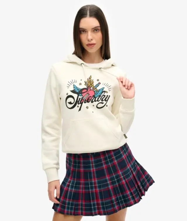 Superdry Women's Tattoo Script Graphic Hoodie Cream - 