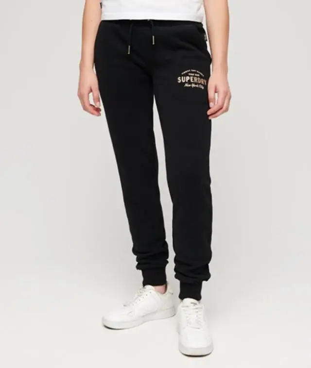 Superdry Women's Luxe Metallic Logo Slim Joggers Black - 