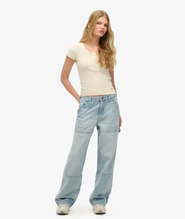 Superdry Women's Organic Cotton Mid Rise Denim Carpenter Jeans Blue / Antique Blue - 