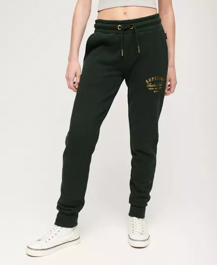 Superdry Women's Luxe Metallic Logo Slim Joggers Green / Academy Dark Green -