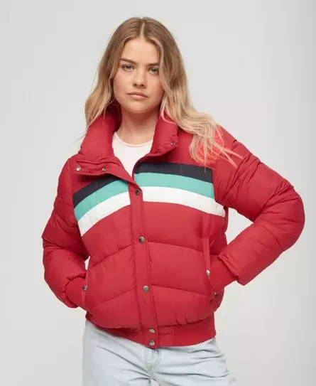 Superdry Women's Retro Panel Short Puffer Jacket Red / Alpine Red - 