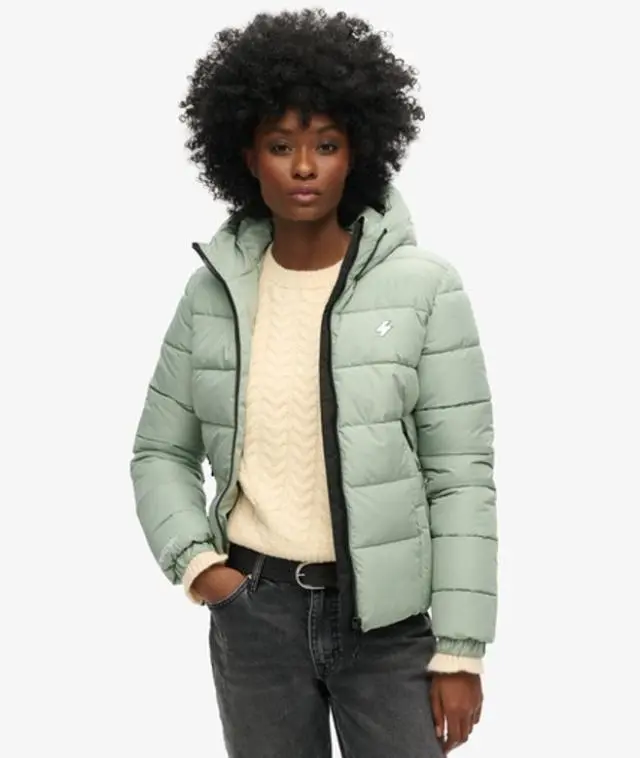 Superdry Women's Hooded Spirit Sports Puffer Jacket Green / Light Jade Green - 
