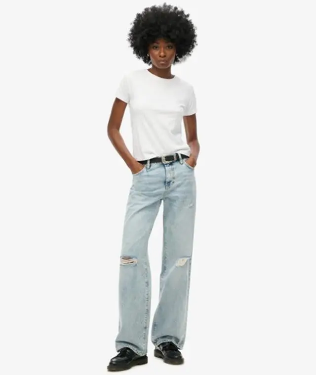 Superdry Women's Mid Rise Wide Leg Jeans Light Blue / Spring Vintage Custom - 
