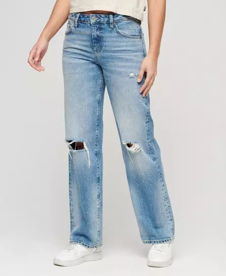 Superdry Women's Organic Cotton Mid Rise Wide Leg Jean Light Blue / Spring Vintage Custom -