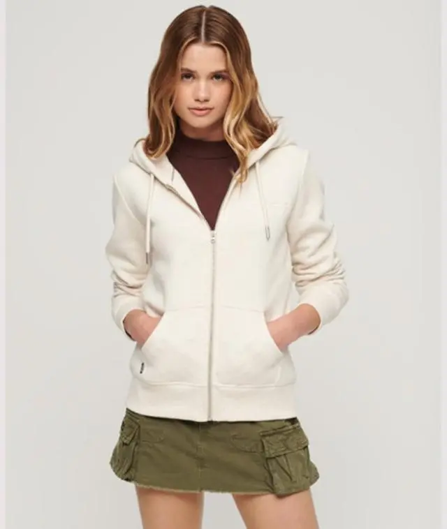 Superdry & Co Women's Essential Logo Zip Hoodie Beige / Light Oat Marl - 