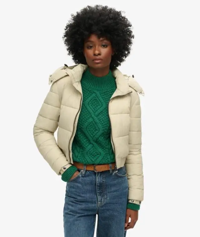 Superdry & Co Women's Crop Hooded Fuji Jacket Beige / Pelican Beige - 