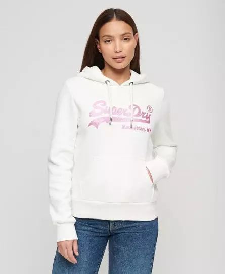 Superdry Women's Embellished Vintage Logo Hoodie Cream / Ecru -