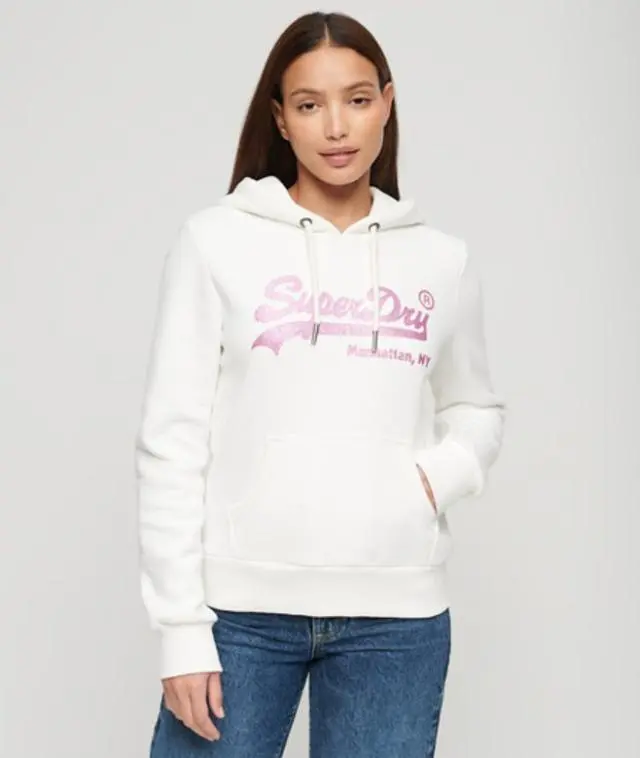 Superdry Women's Embellished Vintage Logo Hoodie Cream / Ecru - 