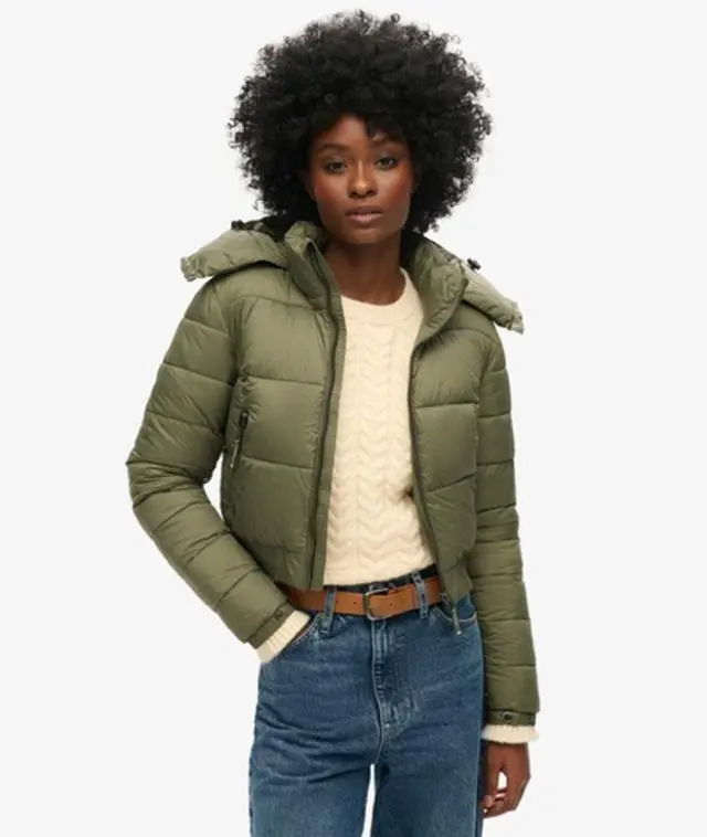 Superdry Women's Crop Hooded Fuji Jacket Green / Dusty Olive Green - 