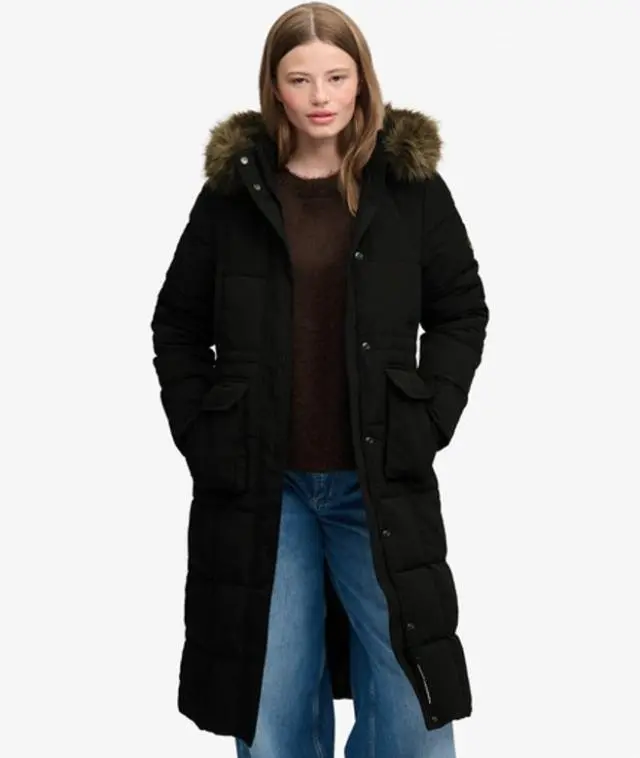 Superdry & Co Women's Everest Long Puffer Coat Black / Jet Black - 