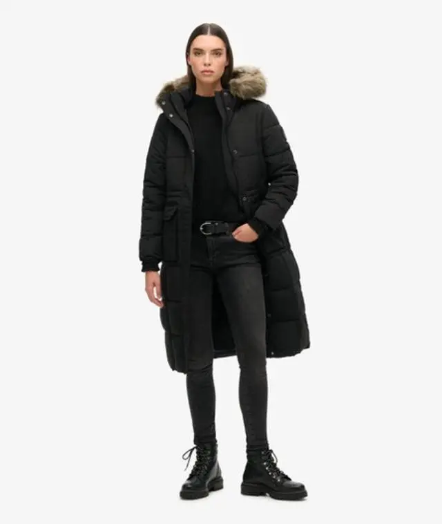 Superdry Women's Everest Long Puffer Coat Black / Jet Black - 