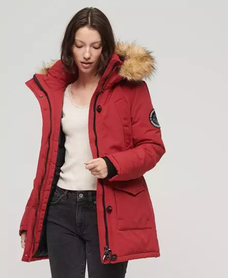 Superdry Women's Everest Faux Fur Hooded Parka Coat Red / Deep Red -