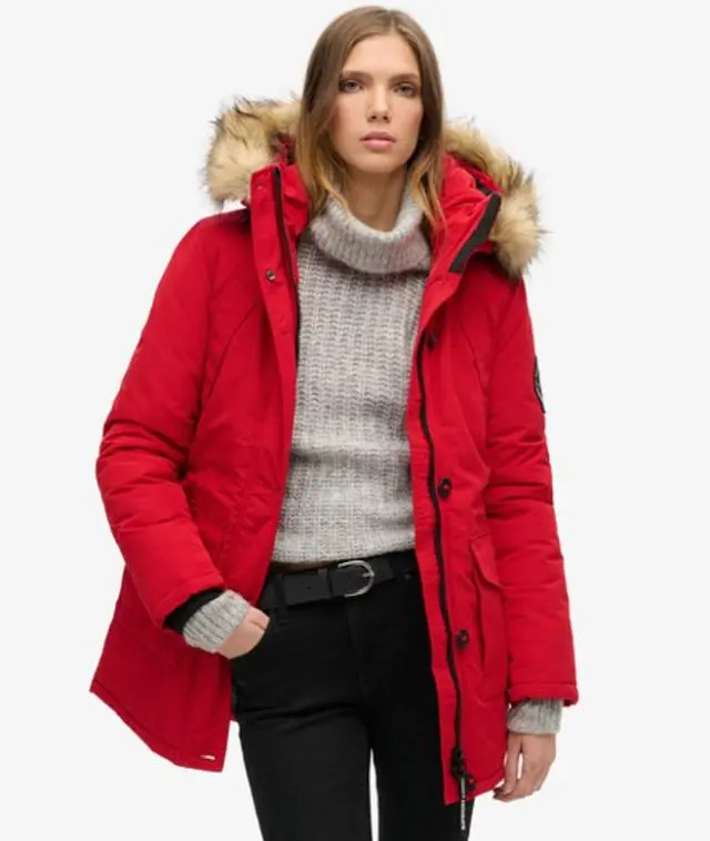 Superdry Women's Everest Faux Fur Hooded Parka Coat Red / Deep Red - 