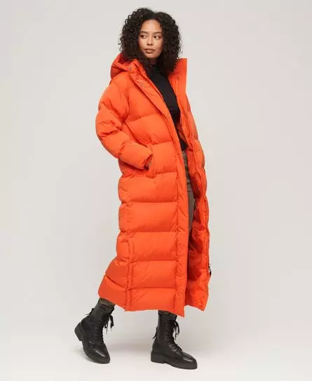 Superdry Women's Maxi Hooded Puffer Coat Orange / Bold Orange - 