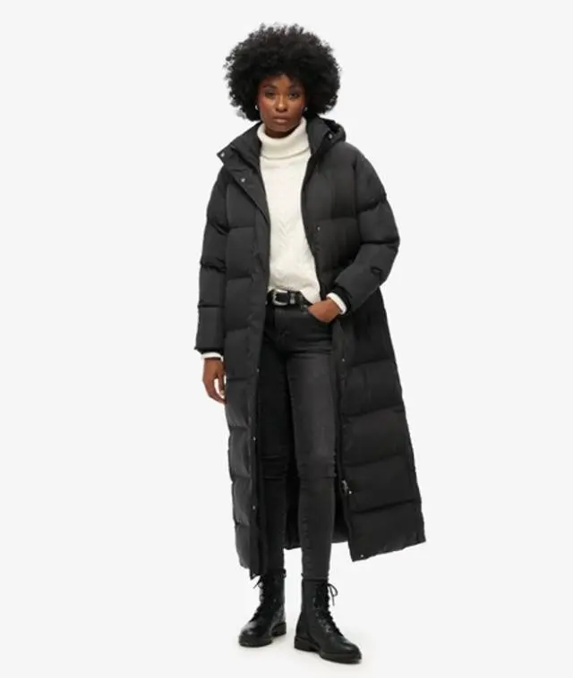 Superdry Women's Classic Logo Badge Puffer Coat, Black, 