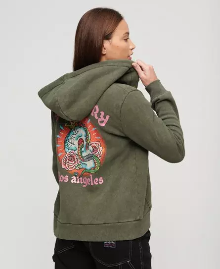 Superdry Women's Tattoo Rhinestone Zip Hoodie Khaki / Army Khaki -