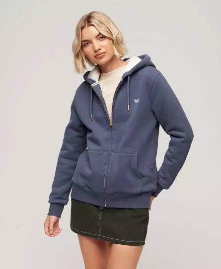 Superdry Women's Essential Borg Lined Zip Hoodie Navy / Mariner Navy -