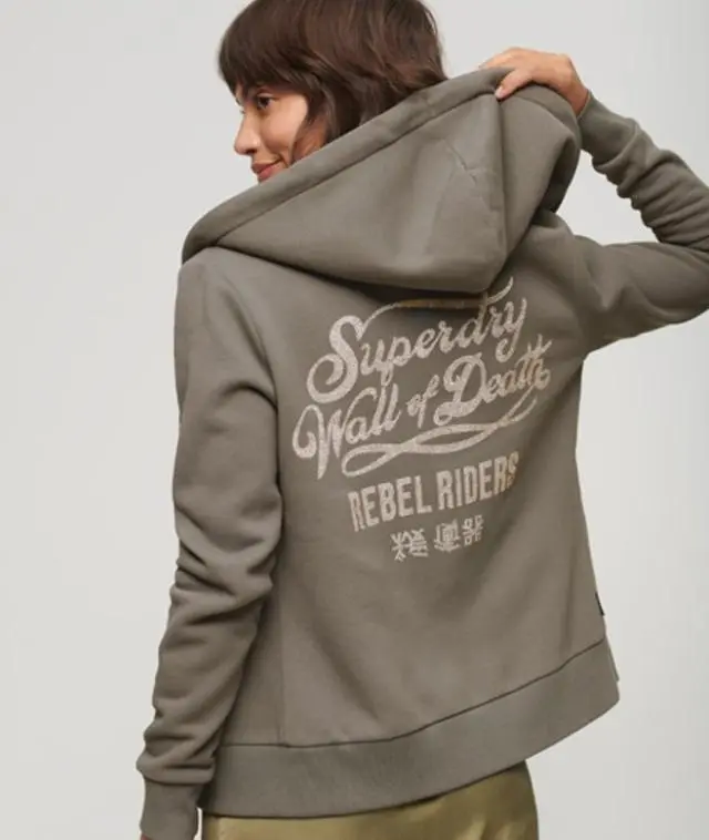 Superdry Women's Custom Embellished Zip Hoodie Grey / Charcoal Grey - 