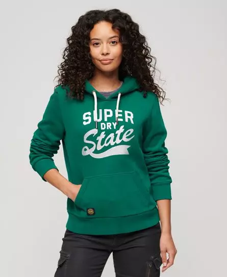 Superdry Women's Scripted College Graphic Hoodie Green / Storm Green -