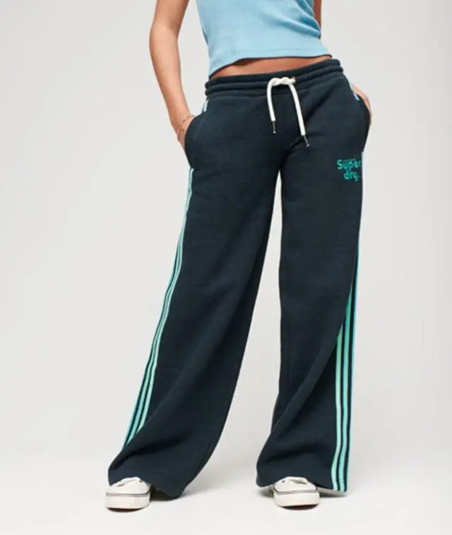 Superdry Women's Side Stripe Wide Leg Joggers Blue / True Indigo Blue Marl - 