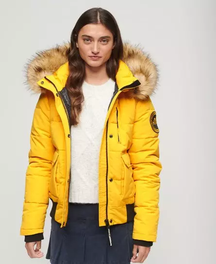 Superdry Women's Hooded Everest Puffer Bomber Jacket Yellow / Utah Gold Yellow -