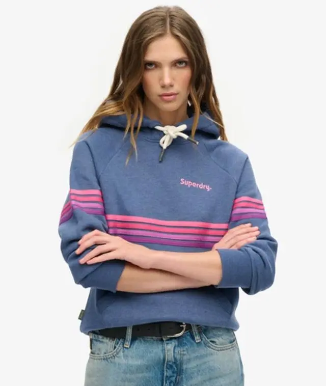 Superdry & Co Women's Rainbow Stripe Logo Hoodie Light Blue / Washed Denim Blue Marl - 