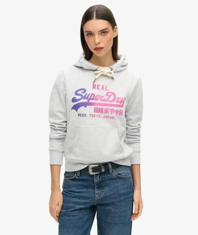 Superdry Women's Tonal Vintage Logo Graphic Hoodie Grey / Flake Grey Marl - 