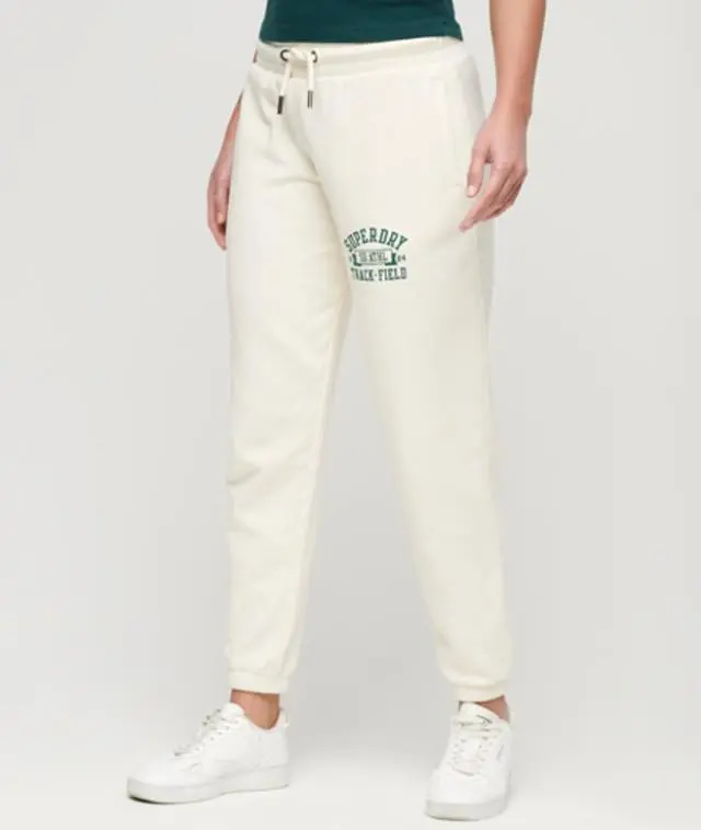 Superdry Women's Athletic College Loose Joggers Cream / Oatmeal Beige - 