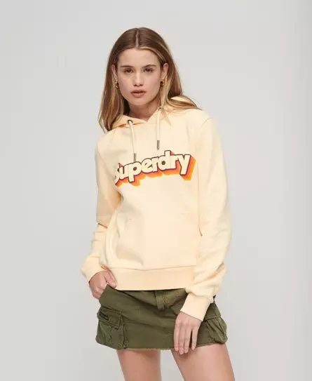 Superdry Women's 70s Classic Logo Hoodie White / Ivory -