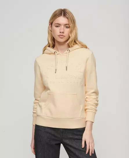 Superdry Women's Embossed Vintage Logo Hoodie Cream / Rice White -