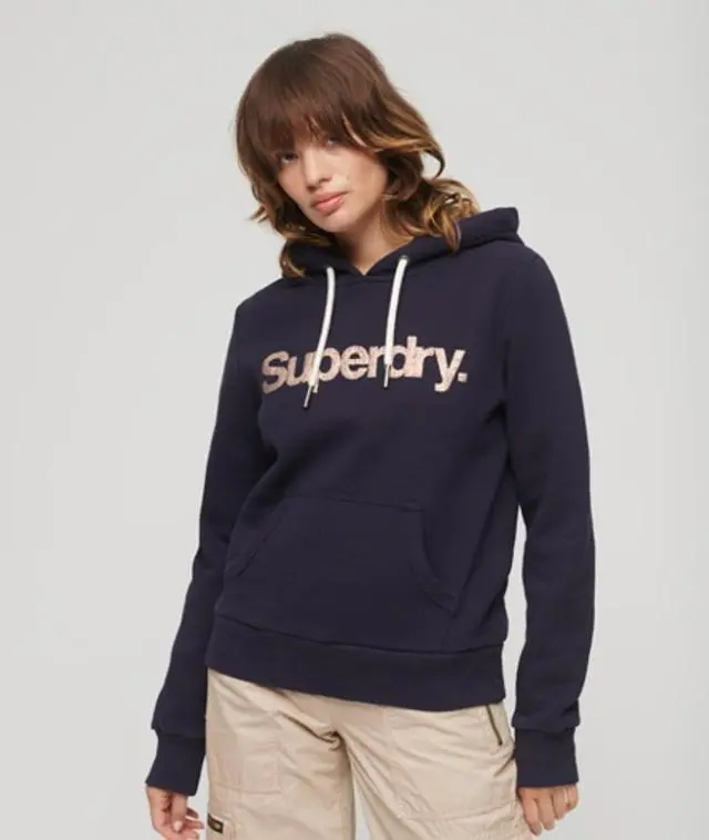 Superdry & Co Women's Metallic Core Logo Hoodie Navy / Rinse Navy - 