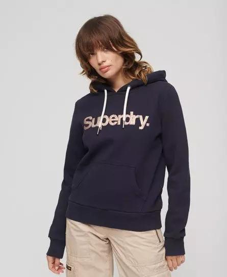 Superdry Women's Metallic Core Logo Hoodie Navy / Rinse Navy -