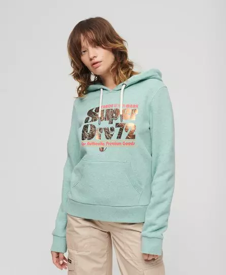 Superdry Women's 70s Retro Font Graphic Hoodie Green / Sage Green Marl -