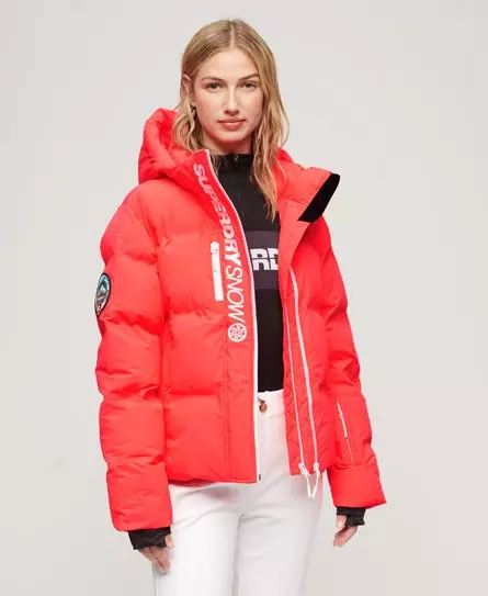 Superdry Women's Sport Ski Boxy Puffer Jacket Cream / Hyper Fire Coral -