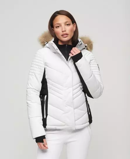 Superdry Women's Sport Ski Luxe Puffer Jacket White -