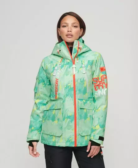 Superdry Women's Sport Ultimate Rescue Ski Jacket Green / Abstract Teal Lime -