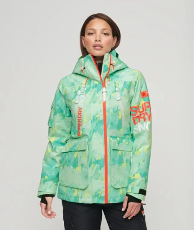 Superdry Women's Ultimate Rescue Ski Jacket Green / Abstract Teal Lime - 
