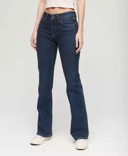 Superdry Women's Organic Cotton Mid Rise Slim Flare Jeans Dark Blue / Van Dyke Mid Used -
