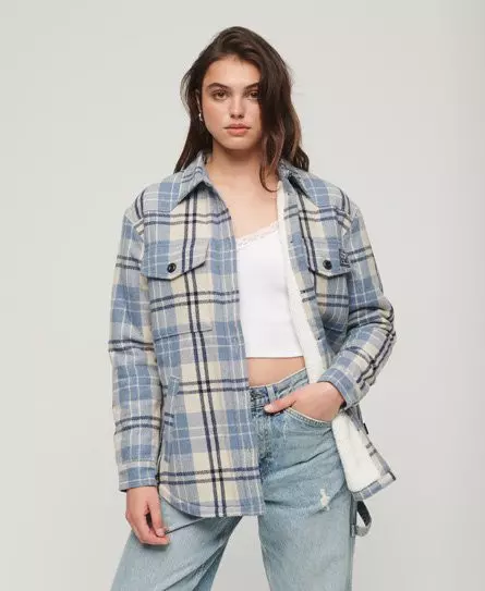 Superdry Women's Borg Flannel Check Overshirt Blue / Ivory Check -