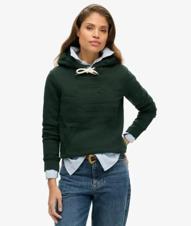 Superdry Women's Embossed Vintage Logo Hoodie Green / Academy Dark Green - 