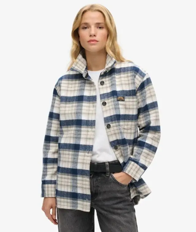 Superdry Women's Check Flannel Overshirt Navy/white / Navy/ivory Check - 