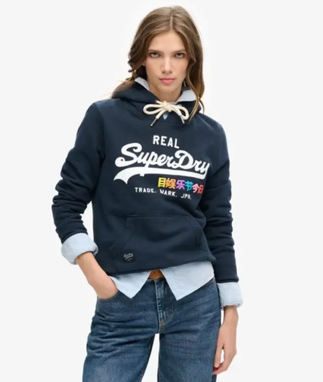 Superdry Women's Vintage Logo Pop Hoodie Navy / Eclipse Navy - 