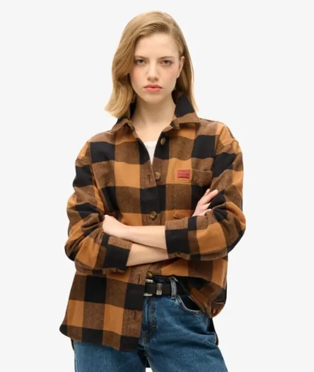 Superdry Women's Check Flannel Overshirt Black / Camel/black Buffalo Check - 