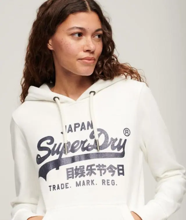 Superdry & Co Women's Metallic Vintage Logo Graphic Hoodie Cream / Ecru - 